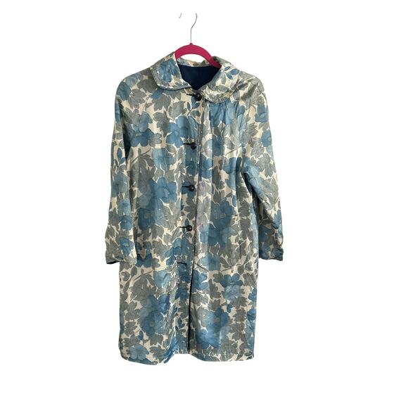 Vintage 1950s–60s Reversible Swing Coat – Peter Pan Collar, Navy, Floral, Size M - Picture 4 of 9